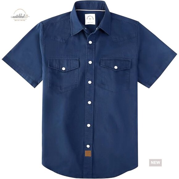 Heavyweight Cotton Western Pearl Snap Shirt Short Sleeve Regular Fit